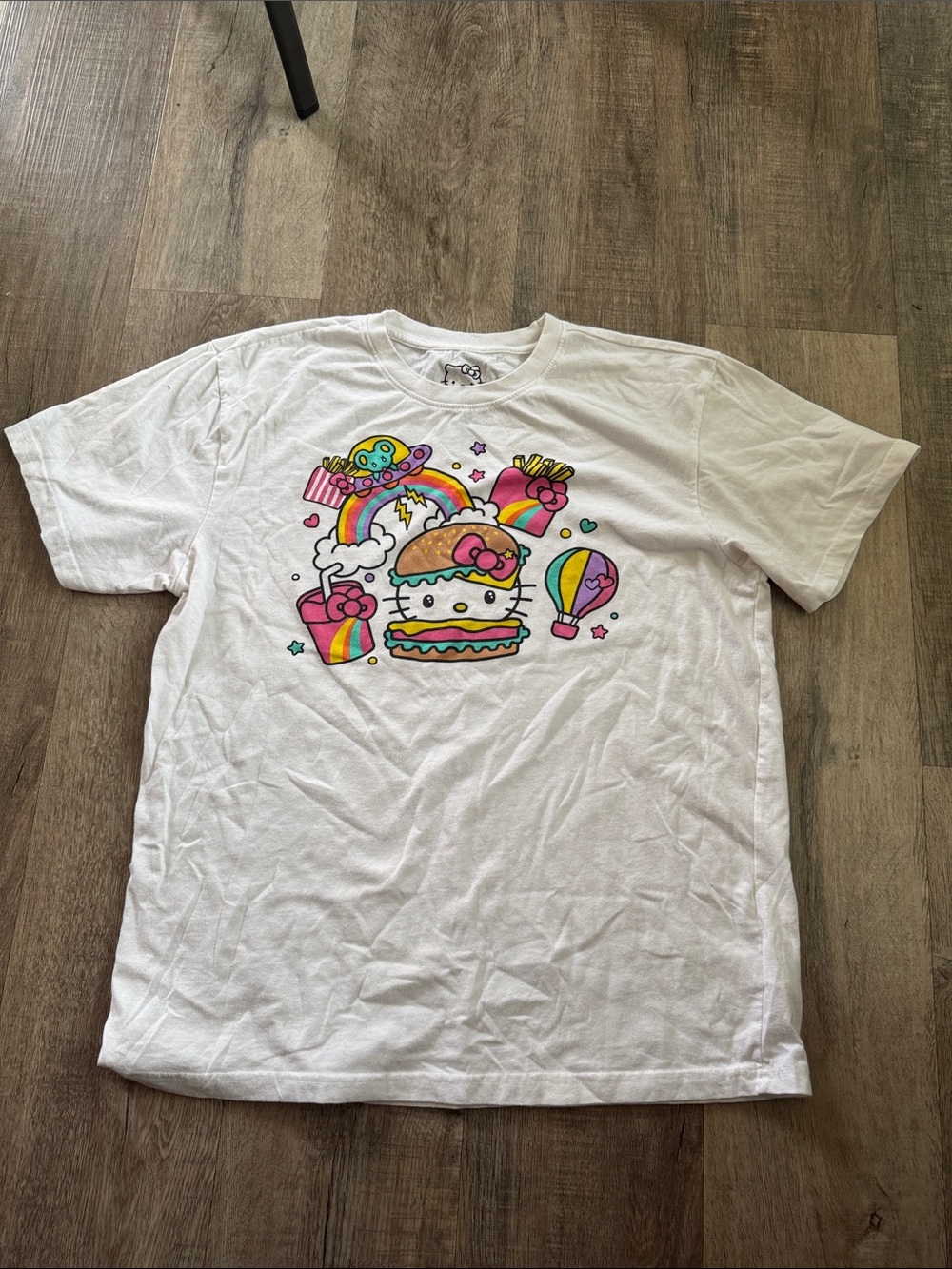 Hello Kitty White Graphic Tee with Rainbow Burger Design